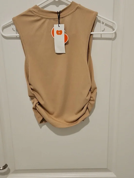 Cider Ribbed Sleeveless Crop Top in Beige - Picture 2 of 5